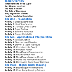Regulation Of Blood Sugar Worksheet Activity Booklet