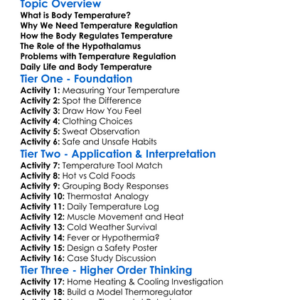 Regulation Of Body Temperature Worksheet Activity Booklet