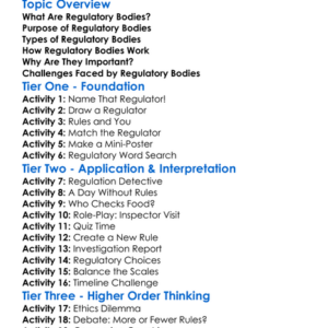 Regulatory Bodies Worksheet Activity Booklet