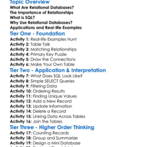 Relational Databases And Sql Worksheet Activity Booklet