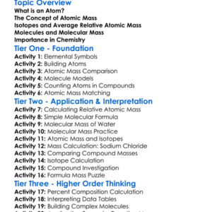 Relative Atomic And Molecular Mass Worksheet Activity Booklet