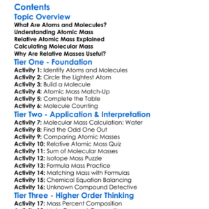 Relative Atomic And Molecular Masses Worksheet Activity Booklet