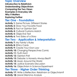 Relativism And Objectivism Worksheet Activity Booklet