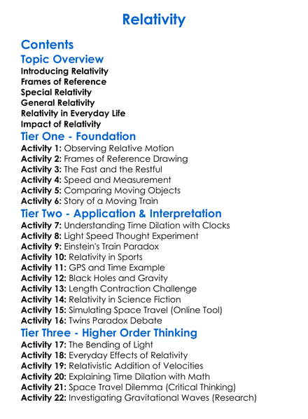 Relativity Worksheet Activity Booklet