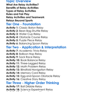 Relay Activities Worksheet Activity Booklet