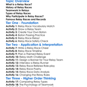 Relay Races Worksheet Activity Booklet