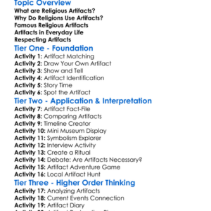 Religion And Artifacts Worksheet Activity Booklet
