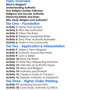 Religion And Authority Worksheet Activity Booklet