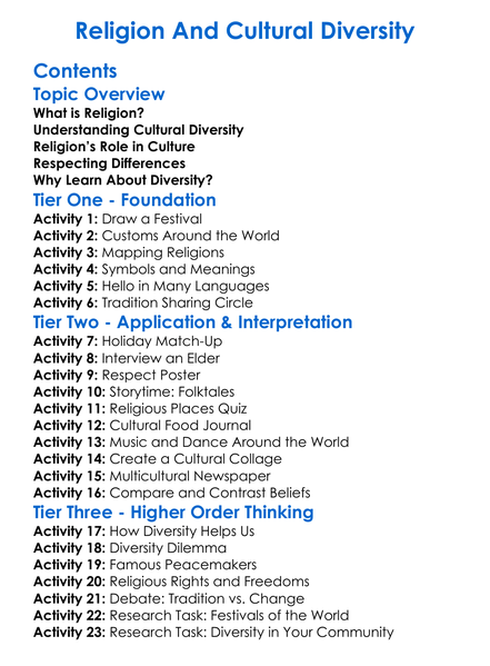 Religion And Cultural Diversity Worksheet Activity Booklet