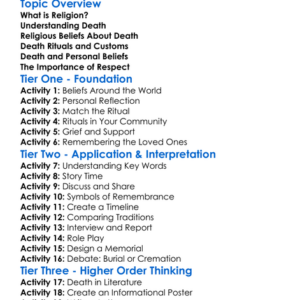 Religion And Death Worksheet Activity Booklet
