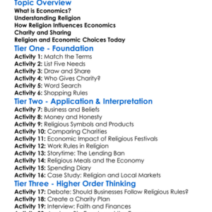 Religion And Economics Worksheet Activity Booklet