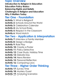Religion And Education Policy Worksheet Activity Booklet