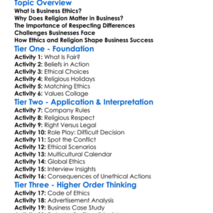 Religion And Ethics In Business Worksheet Activity Booklet