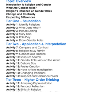 Religion And Gender Roles Worksheet Activity Booklet