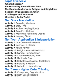 Religion And Humanitarian Work Worksheet Activity Booklet