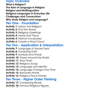 Religion And Language Worksheet Activity Booklet