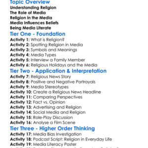 Religion And Media Worksheet Activity Booklet