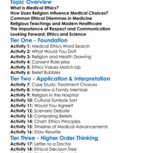 Religion And Medical Ethics Worksheet Activity Booklet