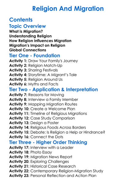 Religion And Migration Worksheet Activity Booklet