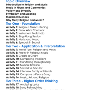 Religion And Music Worksheet Activity Booklet