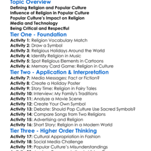 Religion And Popular Culture Worksheet Activity Booklet