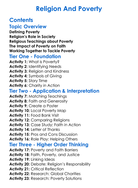 Religion And Poverty Worksheet Activity Booklet