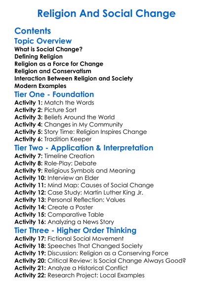 Religion And Social Change Worksheet Activity Booklet
