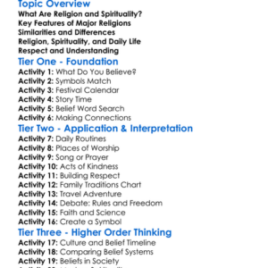 Religion And Spiritual Beliefs Worksheet Activity Booklet