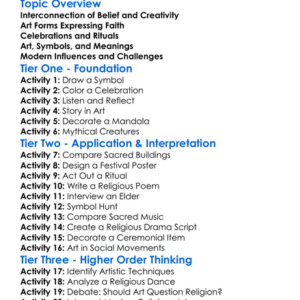 Religion And The Arts Worksheet Activity Booklet
