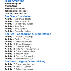 Religion And War Worksheet Activity Booklet