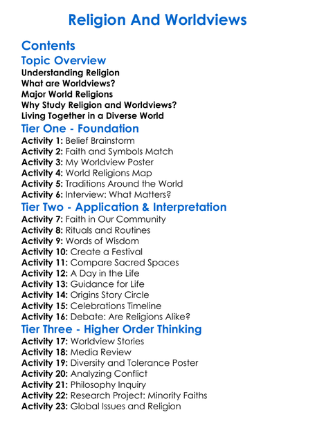 Religion And Worldviews Worksheet Activity Booklet