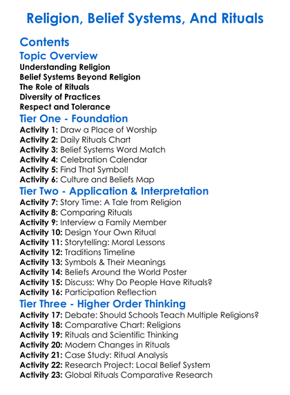 Religion Belief Systems And Rituals Worksheet Activity Booklet