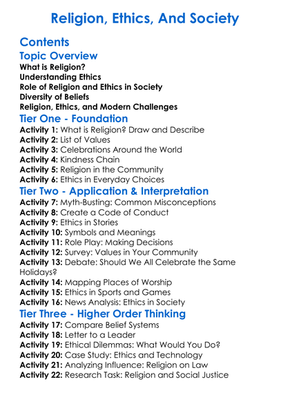 Religion Ethics And Society Worksheet Activity Booklet