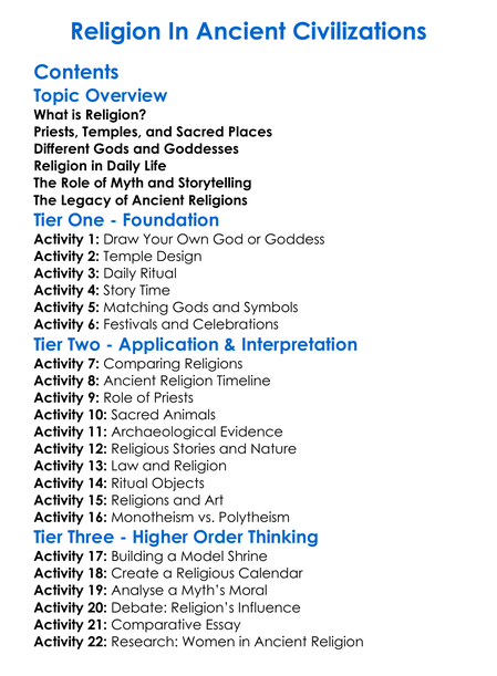 Religion In Ancient Civilizations Worksheet Activity Booklet