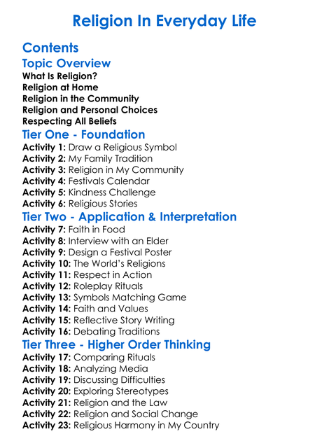 Religion In Everyday Life Worksheet Activity Booklet