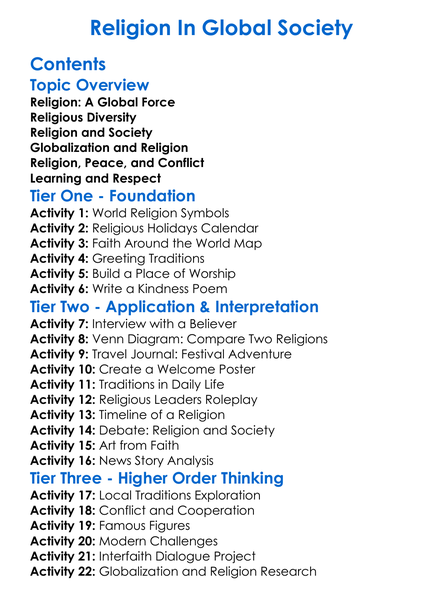 Religion In Global Society Worksheet Activity Booklet