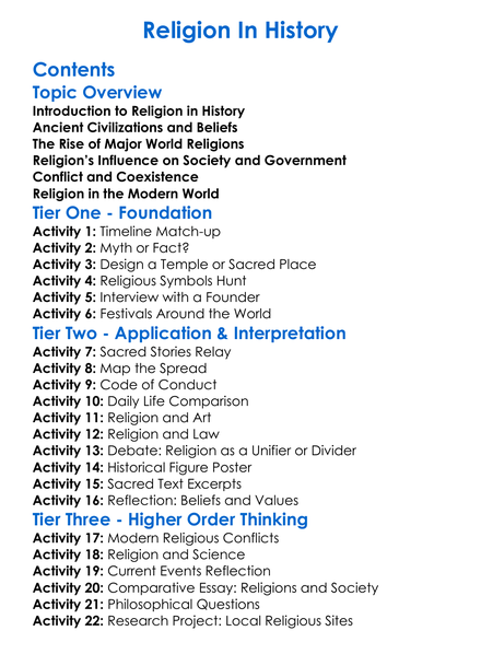 Religion In History Worksheet Activity Booklet