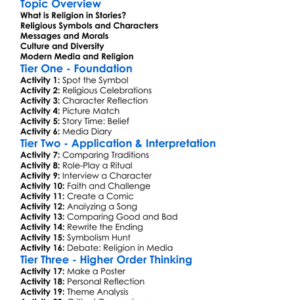 Religion In Literature And Media Worksheet Activity Booklet