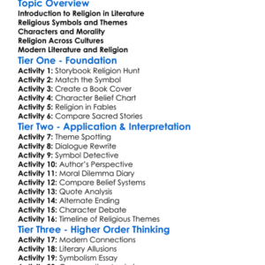Religion In Literature Worksheet Activity Booklet