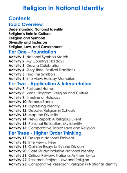 Religion In National Identity Worksheet Activity Booklet
