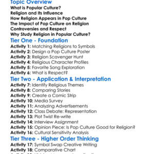 Religion In Popular Culture Worksheet Activity Booklet