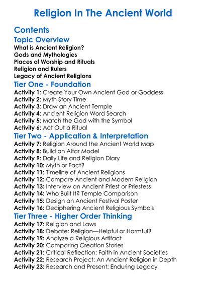 Religion In The Ancient World Worksheet Activity Booklet