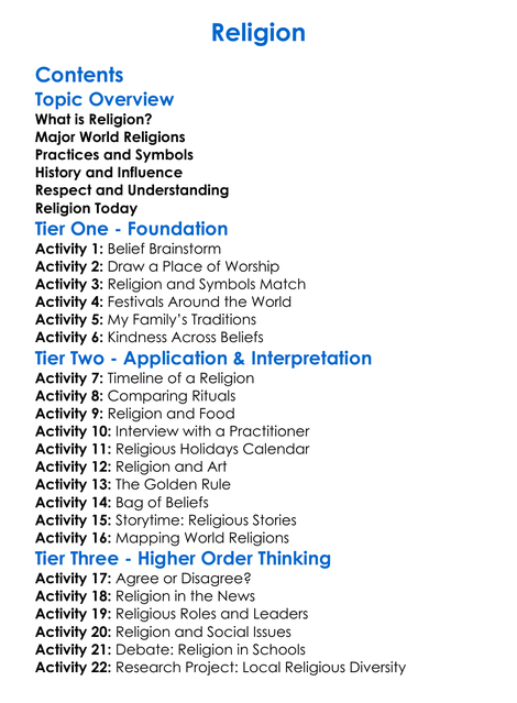 Religion Worksheet Activity Booklet