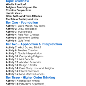 Religious Attitudes To Abortion Worksheet Activity Booklet