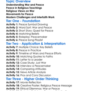 Religious Attitudes To War And Peace Worksheet Activity Booklet