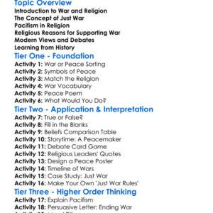 Religious Attitudes To War Worksheet Activity Booklet