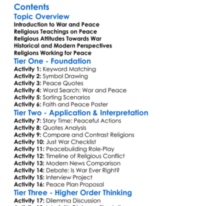 Religious Attitudes Towards War And Peace Worksheet Activity Booklet