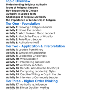 Religious Authority And Leadership Worksheet Activity Booklet