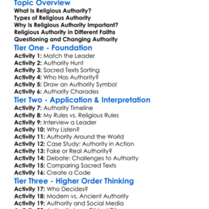 Religious Authority Worksheet Activity Booklet