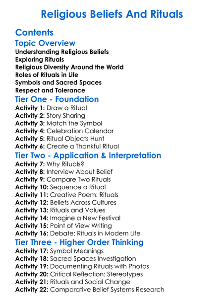 Religious Beliefs And Rituals Worksheet Activity Booklet